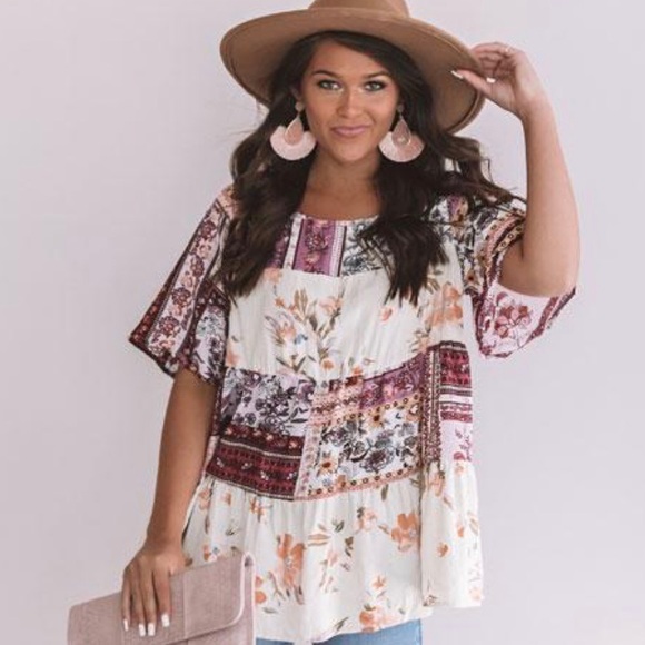 ODDY Tops - Lightweight Patchwork Babydoll Top